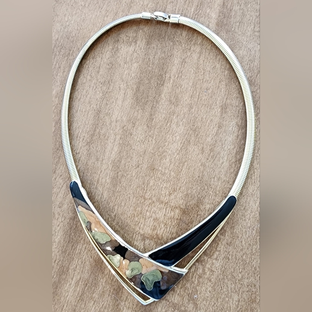 Vintage Gold Tone & Enamel Choker Necklace